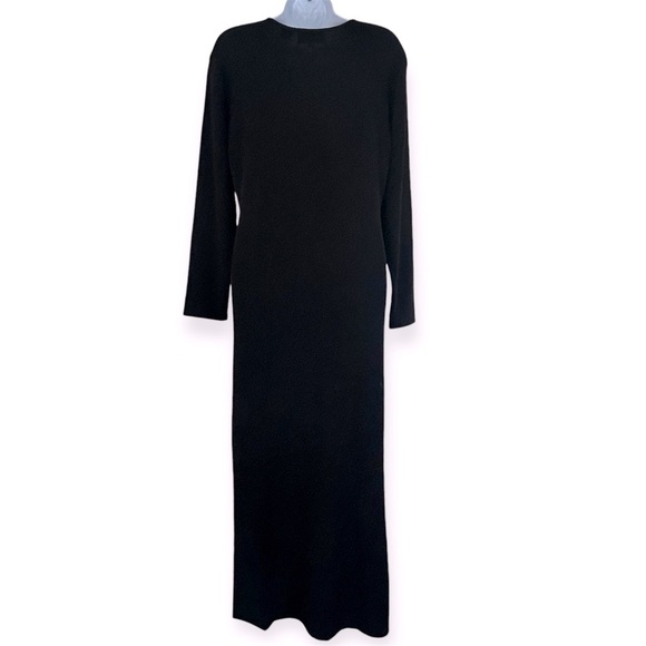 CAROLE LITTLE Vtg 80/90s Beaded Wool V-neck Midi Sweater Dress Black Size M - Picture 3 of 8